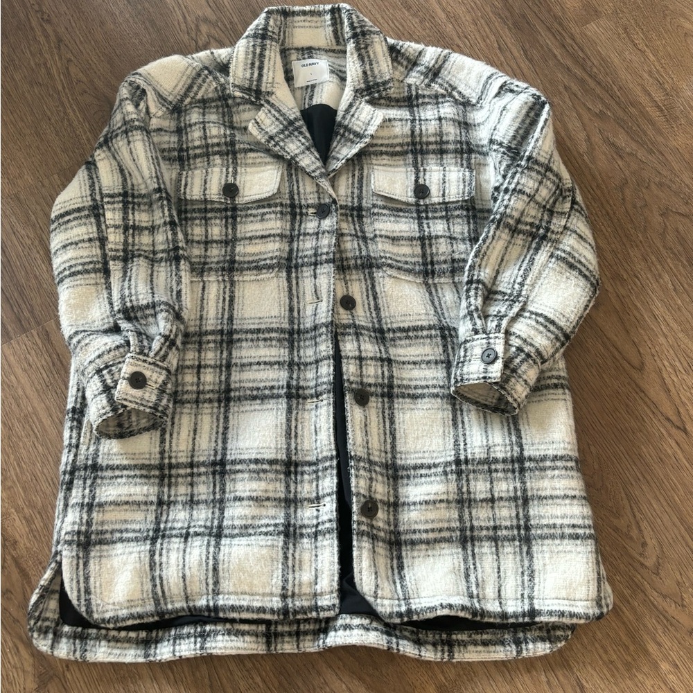Old Navy Plaid Jacket - Black and Cream